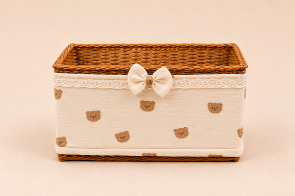 Cane Tray, muslin, handcrafted in Kerala – front view