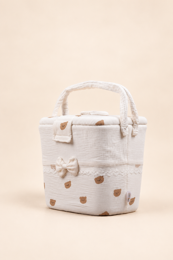 Large Basket, muslin bear print lining, front view