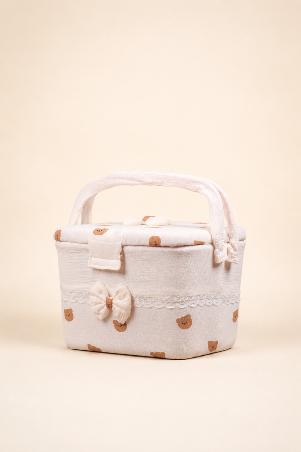 Medium Basket, muslin bear print lining, front view