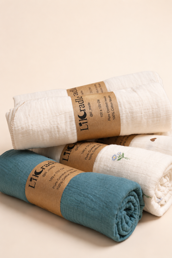 Muslin Swaddle Blanket, handcrafted in Kerala – front view