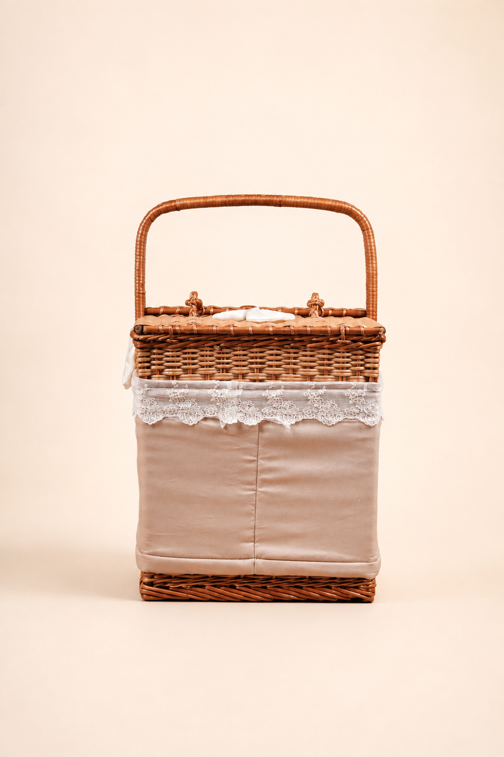Square Cane Basket, cotton lining, front view